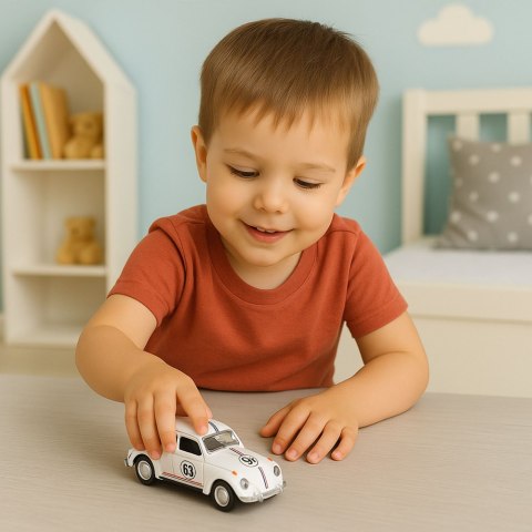 Samochód Klasyczny Garbus Metalowy Napęd Otwierane Drzwi Biały 1:32 LEAN TOYS