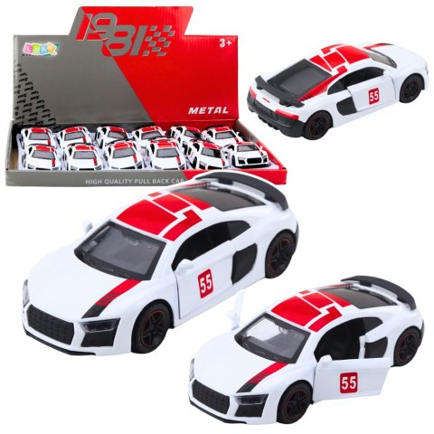 Samochód Sportowy Metalowy Napęd Pull Back Światła Dźwięki Biały 1:43 LEAN TOYS