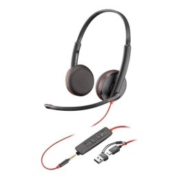 Słuchawki z mikrofonem Poly Blackwire 3225 Stereo USB-C + 3,5mm jack + adapter USB-C/A czarne Poly
