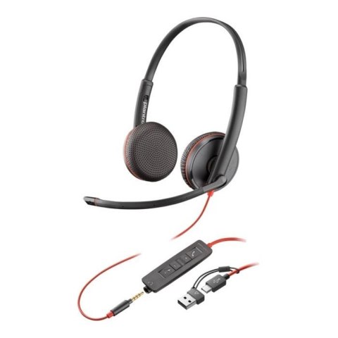 Słuchawki z mikrofonem Poly Blackwire 3225 Stereo USB-C + 3,5mm jack + adapter USB-C/A czarne Poly