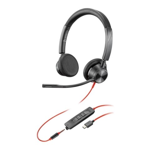 Słuchawki z mikrofonem Poly Blackwire 3325 Stereo USB-C Headset + 3,5mm jack + adapter USB-C/A Poly