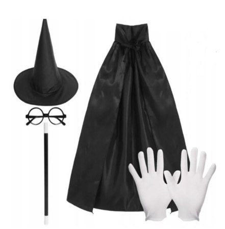 Strój Peleryna Czarna Kapelusz Okulary 90cm Stator