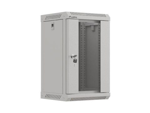 Szafa instalacyjna Rack Lanberg Wisząca 10" 9U 300x300 Drzwi Przeszklone (flat pack) Szara LANBERG