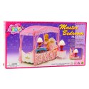 Zestaw Meble Dla Lalek Łóżko z Baldachimem Szafki Nocne Lampki LEAN Toys
