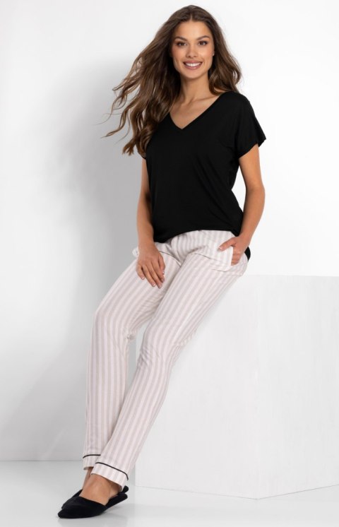 Piżama Damska Model Rita Black/Beige - Momenti Per Me Momenti Per Me