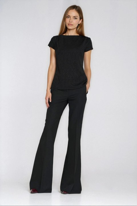 Bluzka z zakładkami na ramionach B218 Black - Nife Nife