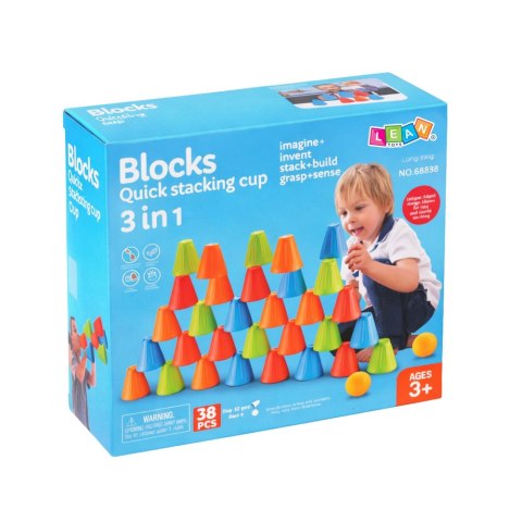 Gra Zręcznościowa Edukacyjna Szybkie Kubeczki 3w1 Piłki Kubki 38 el. LEAN Toys