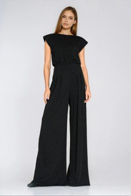 Kombinezon z nogawkami palazzo z dżetami KM45 Black - Nife Nife