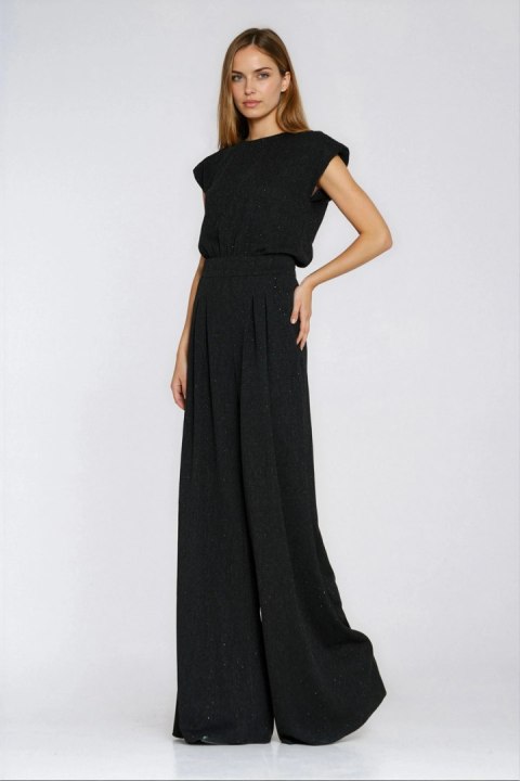 Kombinezon z nogawkami palazzo z dżetami KM45 Black - Nife Nife