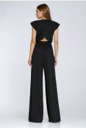 Kombinezon z nogawkami palazzo z dżetami KM45 Black - Nife Nife