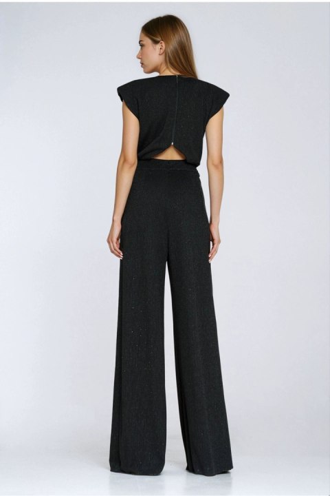 Kombinezon z nogawkami palazzo z dżetami KM45 Black - Nife Nife