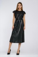Sukienka Błyszcząca sukienka z falbanami na ramionach S288 Black - Nife Nife