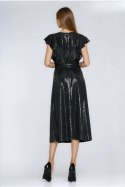 Sukienka Błyszcząca sukienka z falbanami na ramionach S288 Black - Nife Nife