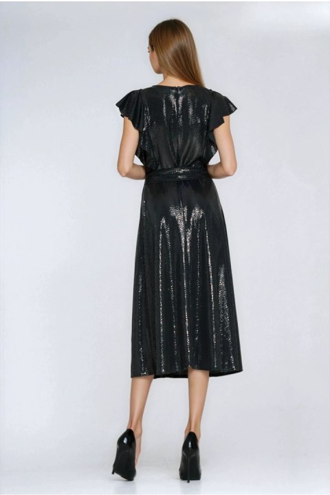 Sukienka Błyszcząca sukienka z falbanami na ramionach S288 Black - Nife Nife