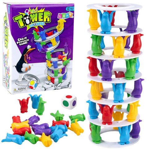 Gra Zręcznościowa Rodzinna Szalone Pingwiny Na Wieży Kolorowe LEAN Toys