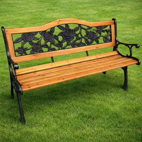 Ławka Ogrodowa Drewniana Metalowa Ławeczka Parkowa z oparciem LEAN