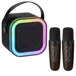 Zestaw Do Karaoke Głośnik Dwa Mikrofony Światła LED Czarny LEAN
