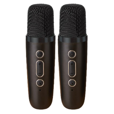 Zestaw Do Karaoke Głośnik Dwa Mikrofony Światła LED Czarny LEAN