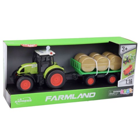 Traktor Farmerski Rolniczy Przyczepa Bale Siana Zielony 1:16 LEAN Toys