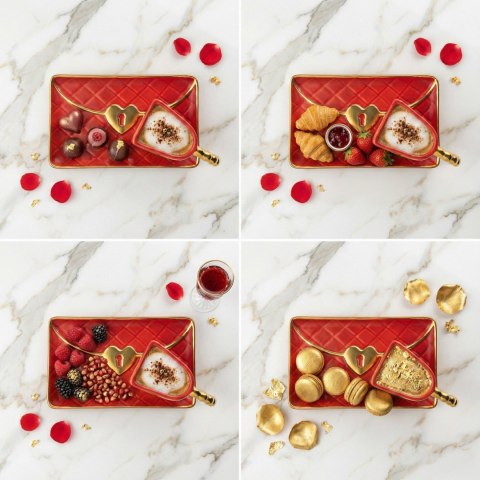 Kubek Torebka - talerzyk i łyżeczka serce - prezent na walentynki dla niej