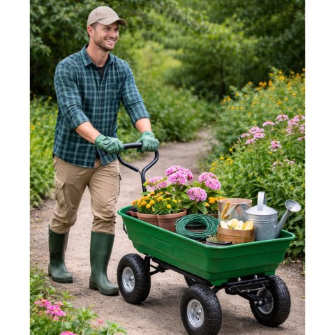 Wózek Ogrodowy Transportowy Wyjmowana Odchylana Taca Zielony 120 kg LEAN