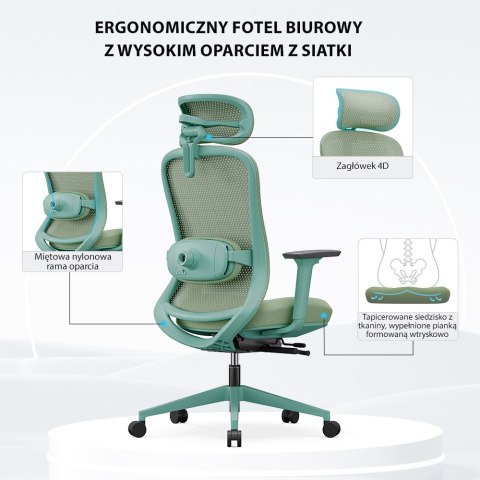 Fotel biurowy ergonomiczny ANGEL fizjO miętowy z funkcją masażu ANGEL