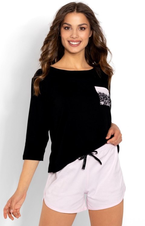 Piżama Damska Model Amanda Black/Pink - Momenti Per Me Momenti Per Me