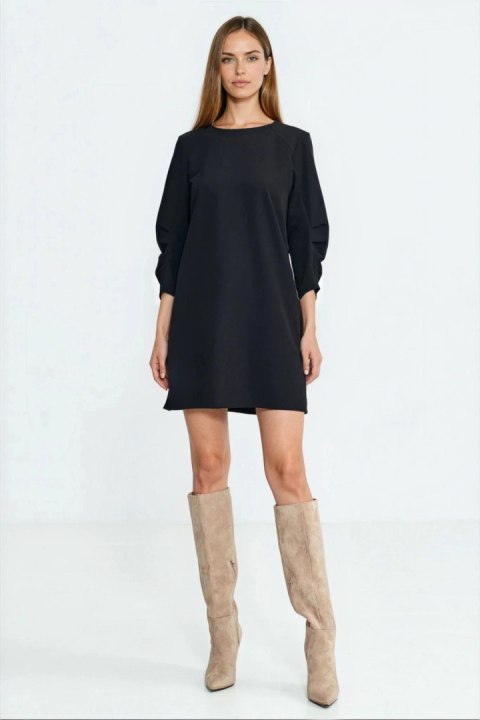 Sukienka z zakładkami na rękawach S291 Black - Nife Nife