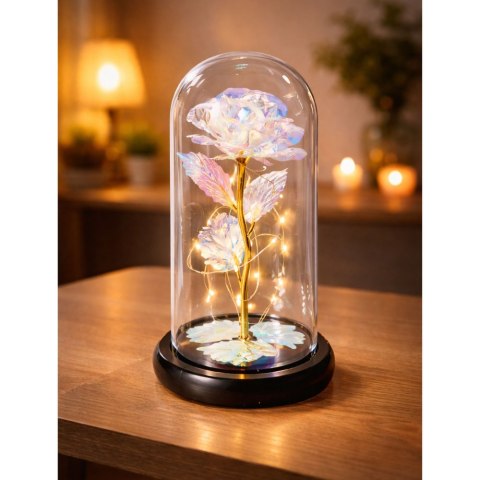 Wieczna Róża W Kopule Kryształowa Kolorowa Oświetlenie LED 21x11cm LEAN