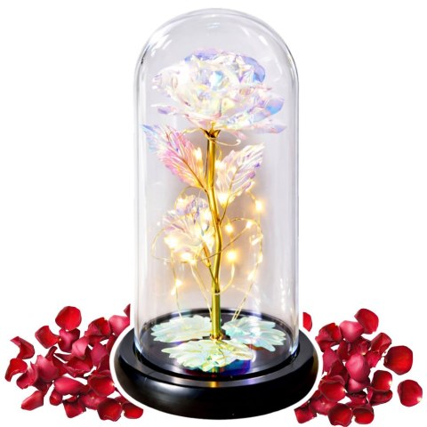 Wieczna Róża W Kopule Kryształowa Kolorowa Oświetlenie LED 21x11cm LEAN