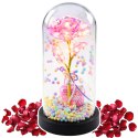 Wieczna Róża w Kopule z Oświetleniem LED Różowa z Serduszkiem i Kuleczkami LEAN