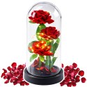 Wieczne 3 Róże w Kopule z Oświetleniem LED i Płatkami Róż Czerwone 21x11cm LEAN