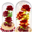 Wieczne Róże W Szklanej Kopule Oświetlenie LED Czerwone 21,5 x 11 cm LEAN