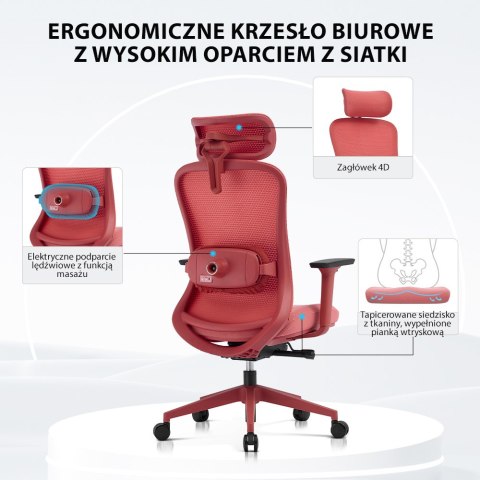 Fotel biurowy ergonomiczny ANGEL fizjO czerwony z funkcją masażu ANGEL