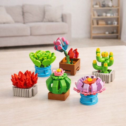 Klocki Konstrukcyjne Kwiaty Roślinki w Doniczkach 6 Sztuk 245 el. LEAN Toys