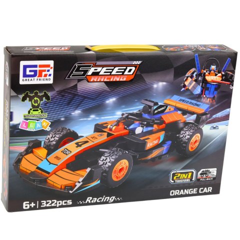 Klocki Konstrukcyjne Wyścigówka Auto Robot 2W1 Pomarańczowa 322 el. LEAN Toys