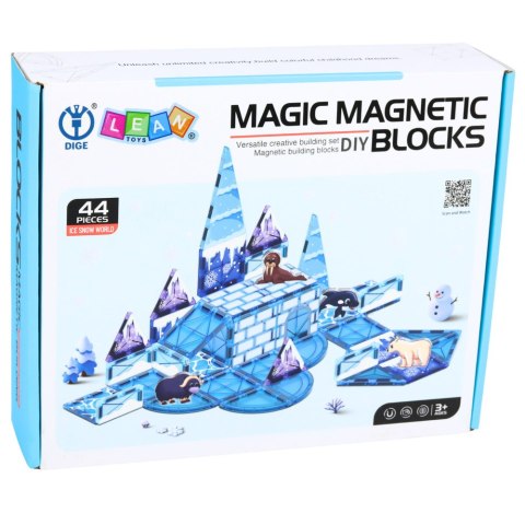 Klocki Magnetyczne Lodowa Kraina Figurki Zwierząt Niebieskie 44 el. LEAN Toys