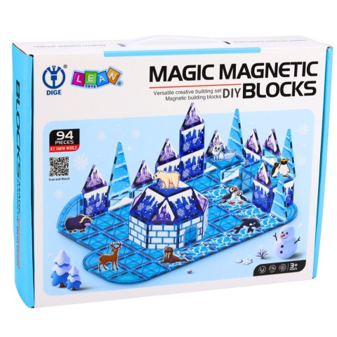 Klocki Magnetyczne Lodowa Kraina Figurki Zwierząt Niebieskie 94 el. LEAN Toys