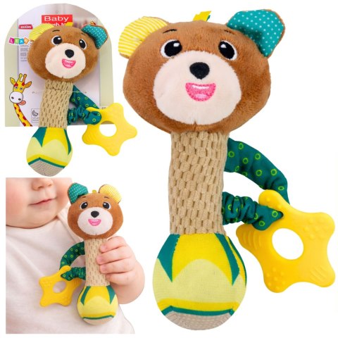 Pluszowa Grzechotka Miś Z Gryzakiem i Piszczałką Dla Niemowląt LEAN TOYS