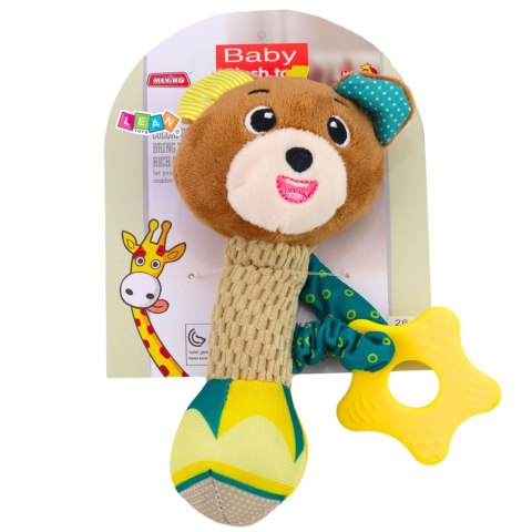 Pluszowa Grzechotka Miś Z Gryzakiem i Piszczałką Dla Niemowląt LEAN TOYS