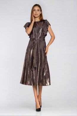 Sukienka Błyszcząca sukienka z falbanami na ramionach S288 Miedziany - Nife Nife