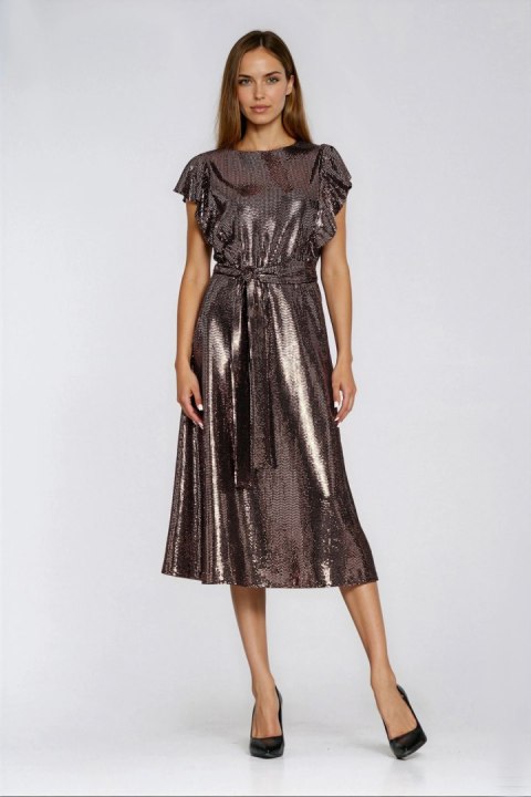 Sukienka Błyszcząca sukienka z falbanami na ramionach S288 Miedziany - Nife Nife