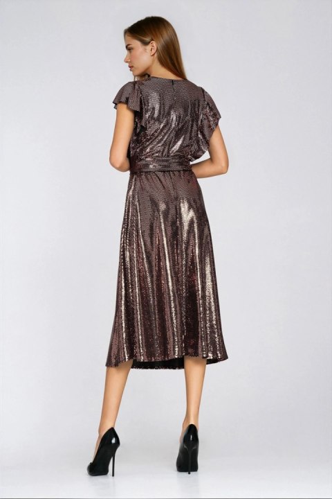 Sukienka Błyszcząca sukienka z falbanami na ramionach S288 Miedziany - Nife Nife