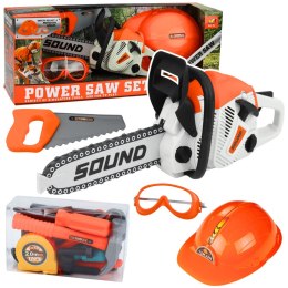 Zestaw Majsterkowicza Piła Łańcuchowa Kask Okulary Narzędzia Dźwięki LEAN Toys