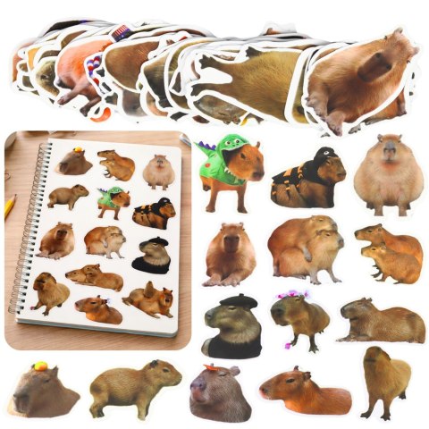Zestaw Naklejki Kapibara Papierowe Prawdziwe Wizerunki 50 szt. LEAN