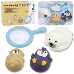 Zestaw Zabawki Do Kąpieli Łowienia Gumowe Zwierzątka Sitko Pastelowe 4 el. LEAN Toys