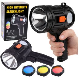 Latarka LED Szperacz Solarna 6 Trybów Powerbank Wymienne Filtry 19 cm LEAN