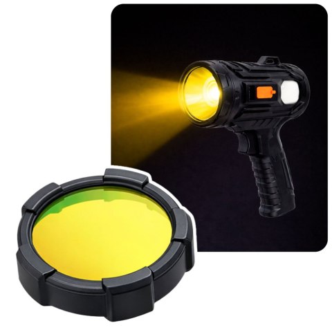 Latarka LED Szperacz Solarna 6 Trybów Powerbank Wymienne Filtry 19 cm LEAN