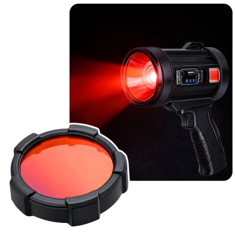 Latarka LED Szperacz Solarna 6 Trybów Powerbank Wymienne Filtry 23 cm LEAN