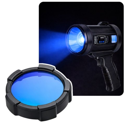 Latarka LED Szperacz Solarna 6 Trybów Powerbank Wymienne Filtry 23 cm LEAN